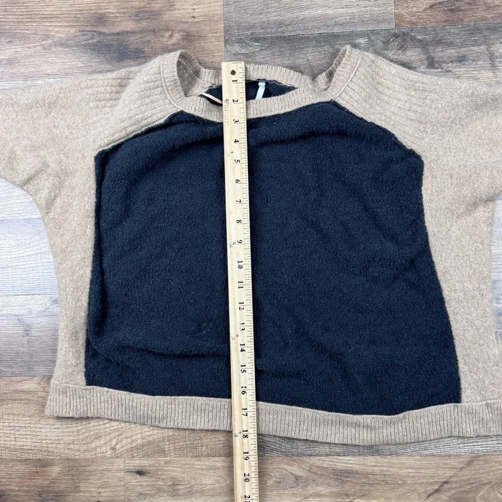 Free People Sweater Women's M Raglan Black Tan Color Block Medium Pullover